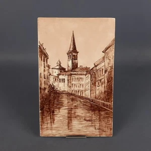 Piastrella Maiolica Dipinto Veduta Navigli Milano Firmato Rosella Vintage 1949 - Imagen 1 de 16