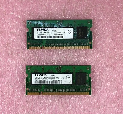 2 X 512MB ELPIDA DDR2-667 PC2-5300S SODIMM MEMORY EBE52UD6AFSA-6E-E - 1GB TOTAL - Image 1 of 2