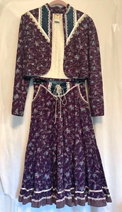 Vtg 1970s Gunne Sax Prairie Two Piece Quilted Jacket & Skirt Purple Floral Sz 9 - Picture 1 of 12
