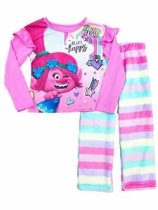 Trolls Movie Girls Hello Happy Poppy Pajamas Tee & Fleece Pants Sleep Set - Picture 1 of 1