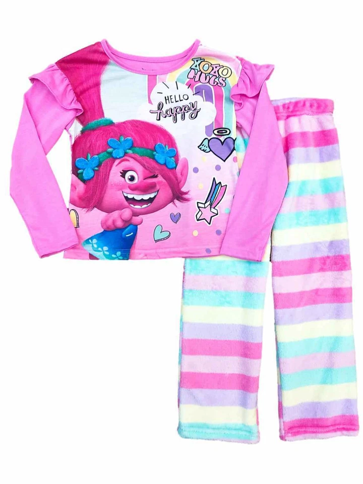 Trolls Movie Girls Hello Happy Poppy Pajamas Tee & Fleece Pants Sleep Set - Image 1 of 1