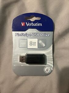 Verbatim 8GB Pinstripe USB Flash Drive - Black- New Sealed