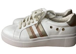 Yellowbox weiße Turnschuhe Damen 8,5 weißgold metallic Streifen - Bild 1 von 10