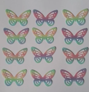 24 Edible RAINBOW BUTTERFLIES Wafer Paper CAKE TOPPER Lace Butterfly PASTEL - Picture 1 of 2
