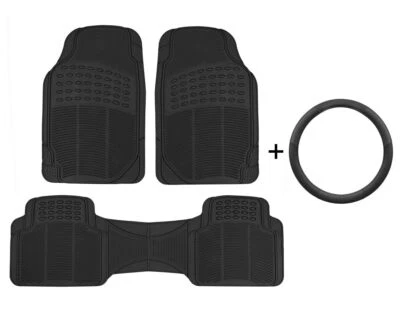 Leather Steering Wheel Cover + All Weather Floor Mats Set - Universal Size - Image 1 of 4
