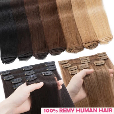 CLEARANCE Clip In 100% Real Remy Human Hair Extensions Full Head Weft 8PCS Ombre - Image 1 of 4