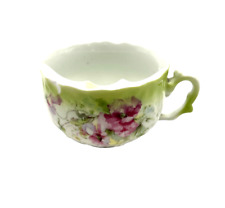 VTG Victorian Porcelain Floral Mustache 6 oz Tea/Coffee Mug Pink/Green Flowers