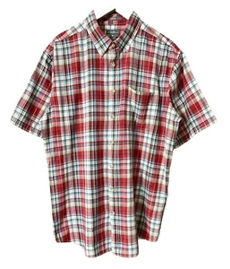 EDDIE BAUER Shirt Men's TL Large Tall Red Plaid Short Sleeve Button Down Pocket - Picture 1 of 23