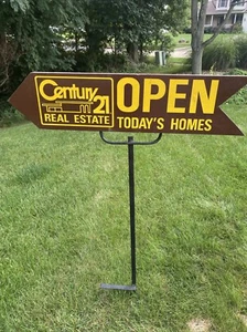 Vintage Century 21 Real Estate Business Open House Sign with Post Wood & Metal - Picture 1 of 16
