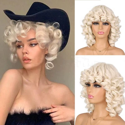 Pelucas rizadas sueltas cortas rubias platino resistentes al calor peluca de cabello afro Halloween EE. UU. Foto 1 de 4