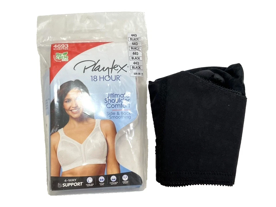 Playtex 46DD Women's 18 Hour Original Wirefree Comfort Strap Bra - Black 4693