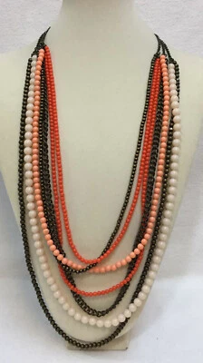 Collar Premier Designs Cuentas Multi Hilo Rosa Melocotón Marfil Bronce Colores 28" Foto 1 de 3