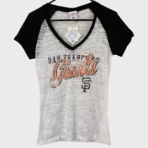 MLB San Francisco Giants Burnout T Shirt Womens Medium White Baseball V-Neck New - Picture 1 of 13