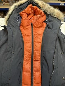 Michael Kors Mens Heavy Weight Hooded Parka Style Coat - Navy Blue & Orange (XL) - Picture 1 of 13