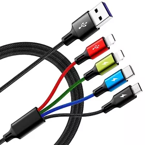 USB Charging Data Sync Adapter Cable 6Ft Dual IP/Type-C Nylon Braided , 2Pack - Picture 1 of 6