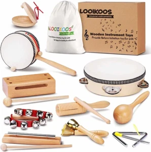 LOOIKOOS Baby Musical Instruments Montessori Toys for Toddlers 1-3,Natural - Picture 1 of 12
