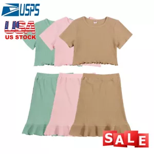 2Pcs Toddler Baby Girls Outfits T-Shirt Tops+ Ruffle Princess Dress Clothes Set - Picture 1 of 17