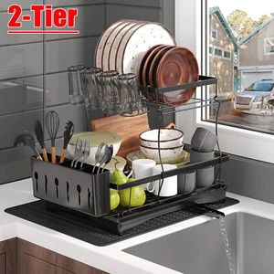 2-Tier Dish Drying Rack Drainer Stainless Steel Large Drain Board Kitchen Holder - Picture 1 of 7