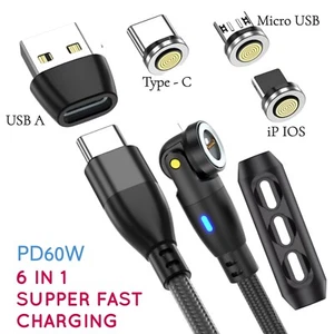 Câble de Charge Rapide Téléphone 6 en 1 Magnétique PD60W Supper pour IOS Type-C Micro USB - Photo 1/21