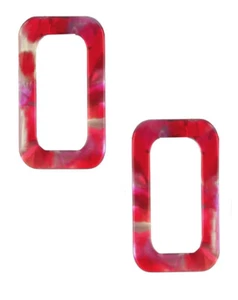 Pendientes de aro rectangulares rojos con topo de mármol translúcido acentos rosa 1 1/8"" de largo - Imagen 1 de 2