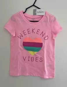 Carter's Kid Girls Rainbow Heart Lightweight Short Sleeve Shirt, Pink, 4, NWT - Picture 1 of 2
