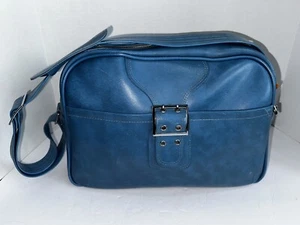 VTG MCM No Brand Luggage Carry On Bag Tote Blue Vinyl Faux Leather Overnight - Picture 1 of 16