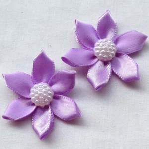 5/20/40PCS Satin Ribbon Flower with Pearl Bead Appliques~Craft/Trim - Picture 1 of 13