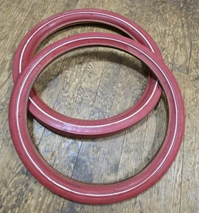 Schwinn Sting-ray 1 3/4 FRONT SLICK 20X2.125 Original SET 69 NOS Good Year RED - Picture 1 of 10