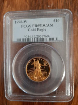 1998-W $10 gold eagle 1/4 ounce PR69DCAM - Image 1 of 2