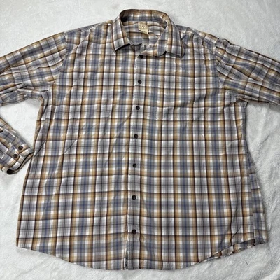 Jos A Bank 衬衫男式 XL 棕色蓝色格子长袖纽扣领经典 — 第 1/4 张图片