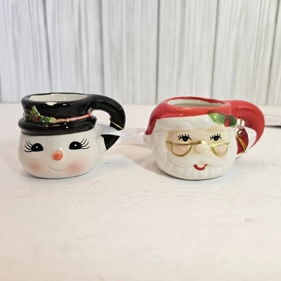 Mr Christmas Mini Taza Cerámica Adorno Papá Noel Muñeco de Nieve Nuevo Retro Foto 1 de 4