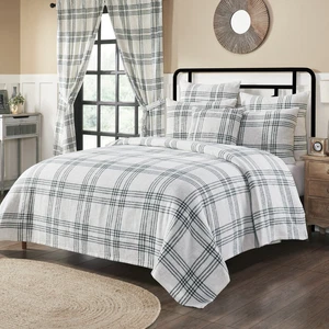 Farmhouse King Coverlet Green Pine Grove Plaid Textured Bedroom Decor VHC Brands - Picture 1 of 5