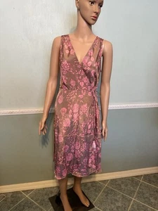 Silky Medium Wrap Style Summer Dress Pink & mauve - Picture 1 of 8