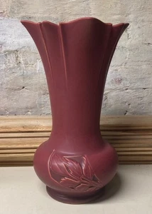 Vintage Roseville Art Pottery SILHOUETTE Burgundy HUGE Vase 789-14" Nice - Picture 1 of 6