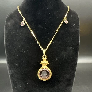 COLLAR ORO INTAGLIO VINTAGE CRISTAL AMATISTA PÚRPURA CAMAFEO CADENA ORO 24’ - Imagen 1 de 15