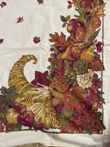 Vintage Fall Thanksgiving Cornucopia Tablecloth Nice Cotton 77” X 56” - Picture 1 of 11