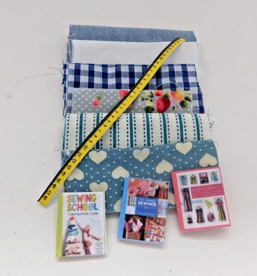 DOLLS HOUSE 1/12th  HABERDASHERY SET ,SEWING, DRESS MAKING, FABRICS, BOOKS, - Image 1 of 4