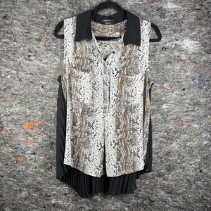 BCBGMAXAZRIA Dress Womens Large Sleeveless Snake Print Pleated Black Tan Layered - Picture 1 of 11
