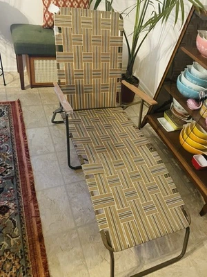 Silla de playa vintage para césped marrón tostado plegable salón palmeada nueva de Lote Antiguo Foto 1 de 4