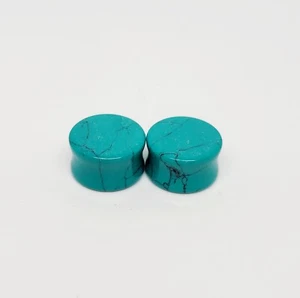 1 Pair 5/8" 16mm Organic Faux Turquoise Howlite Stone Flare Ear Plugs Gauge New - Picture 1 of 3