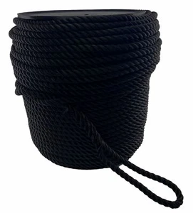 10mm Black 3st Nylon Rope x 125m Anchor Rope On A Reel With 10 Inch Soft Eye - Picture 1 of 6