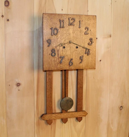Antique American Mission Oak Arts & Crafts Wall Clock *Runs Good* Cover
