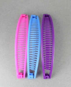 Pink Aqua Purple 3 banana hair clips comb claw teeth plastic 7"long around curve - Picture 1 of 7