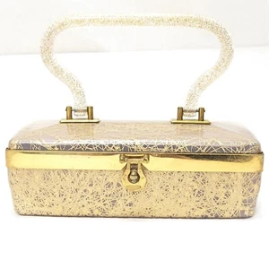 Mid Century Vintage Gold Star Strand Glitter Clear Lucite HandBag Purse MCM 1950 - Picture 1 of 15