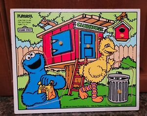 Vintage Playskool Wooden Peg Puzzle Sesame Street Join The Club Cookie Big Bird
