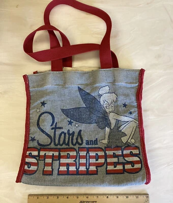 Disneyland TINKER BELL Estrellas y Rayas BOLSO DE TELA Bolsillo con Cremallera PATRIÓTICO Foto 1 de 4