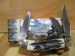 New Marbles Black Stag Bone Stockman Folding Pocket Knife - MR479 - Picture 1 of 12