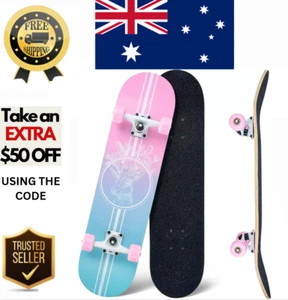 Skateboard,31 X 8 Inch Complete Skateboard, 8-Layer Maple Wood Deck Double Kick - Picture 1 of 8