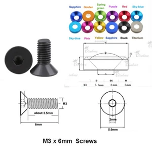 M3 x6mm Socket Head Cap Black screw with Colors Aluminum gasket - Picture 1 of 14