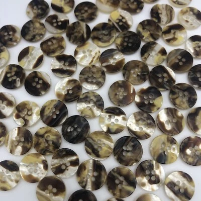 10 Vtg Mottled Brown Yellow White Shell 4-Hole Buttons w/ Character 15mm D802 - Image 1 of 4